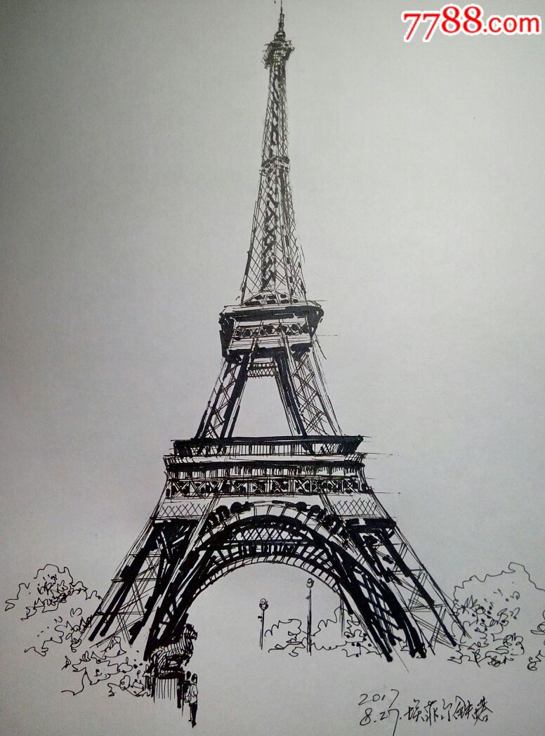 巴黎铁塔手绘素描图片