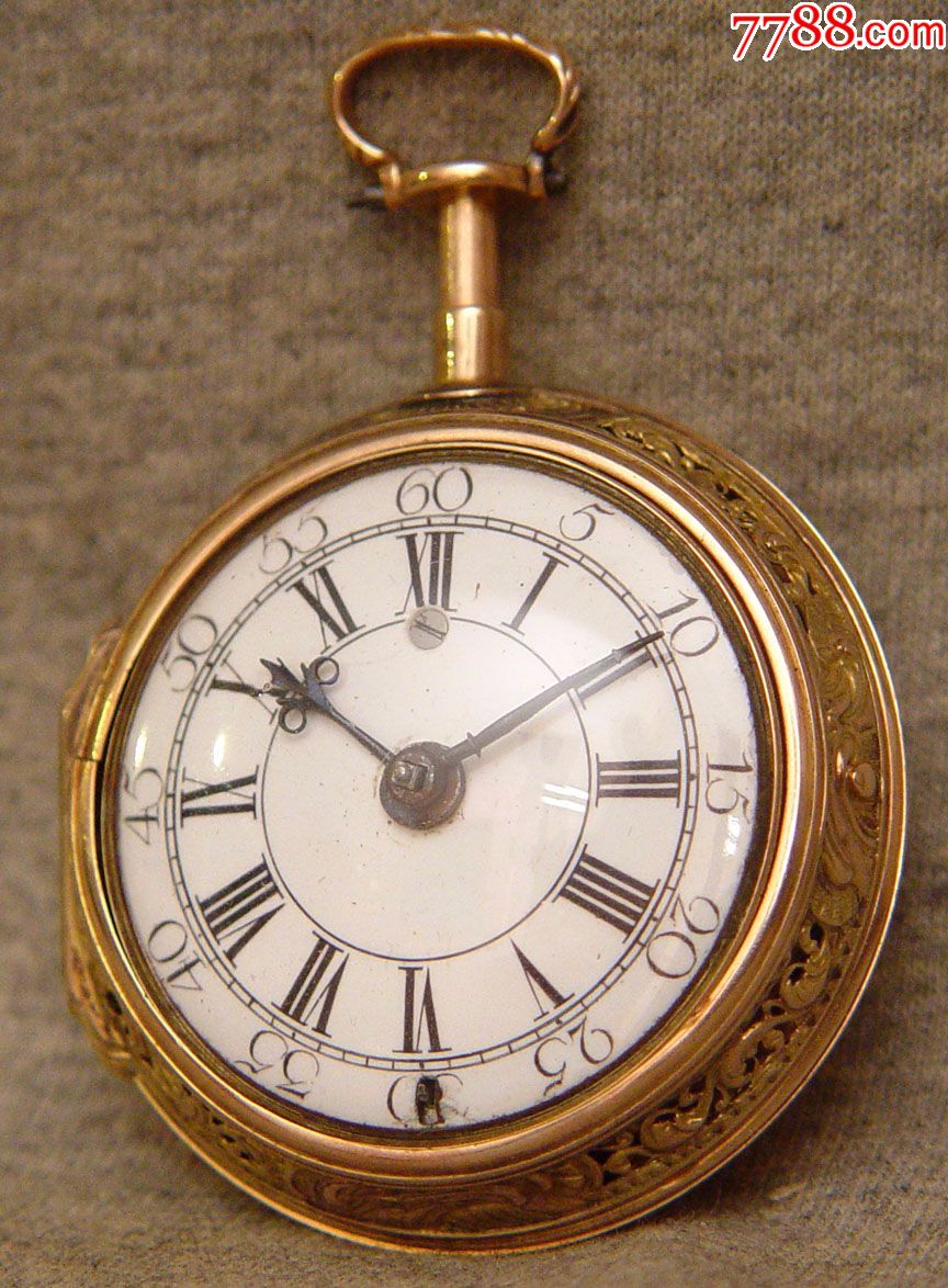 5分二问芝麻链双重壳铜鎏金怀表