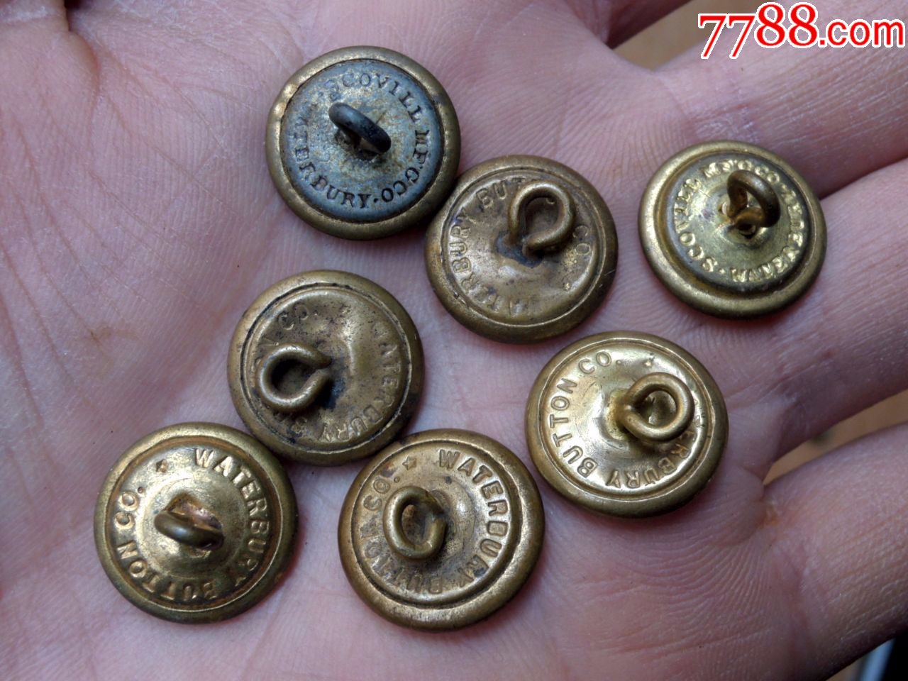 怀旧收藏180205-二战美军飞虎队镀金飞鹰铜纽扣7枚15mm