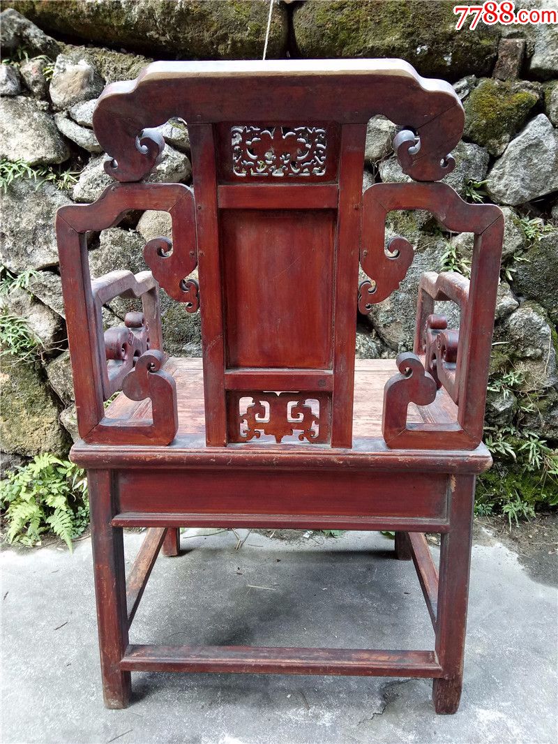 766#老雕花靠背椅子古玩杂项木雕人物太师椅老旧家具摆件装饰古董收藏