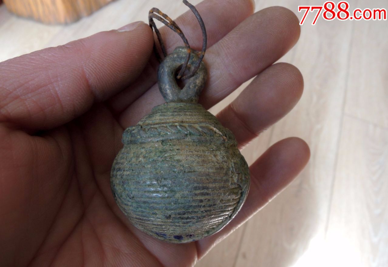 马帮收藏180111-茶马古道早期小号厚料麦穗玄纹铜铃铛90g