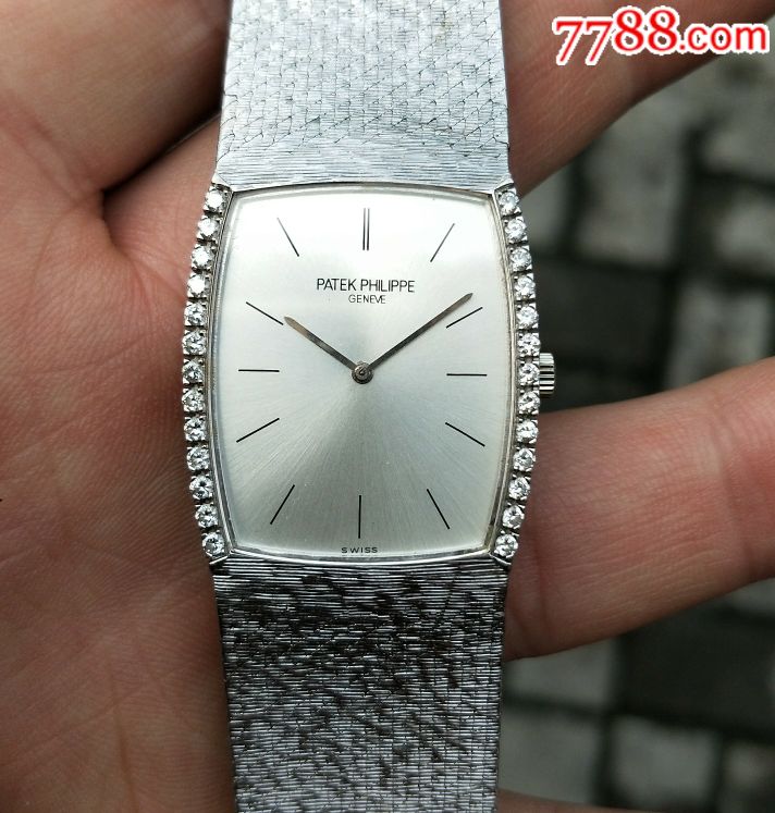 二手手表瑞士古董百达翡丽白金钻石手卷机械表