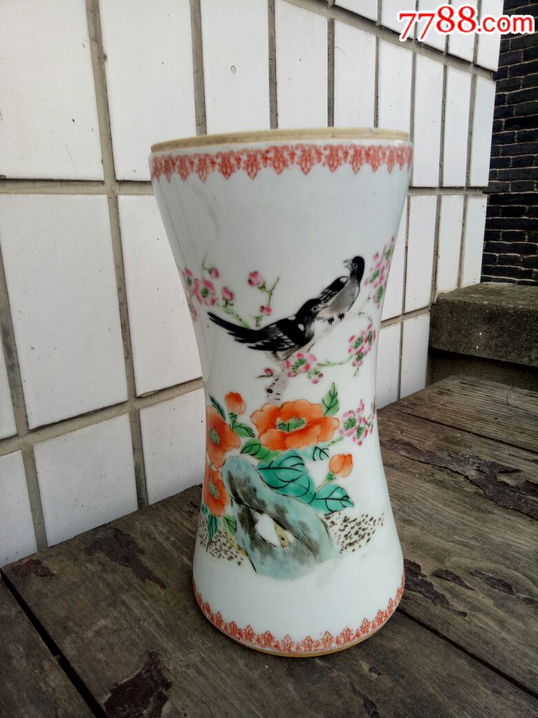 民国粉彩花鸟腰鼓-彩绘瓷/彩瓷-7788收藏