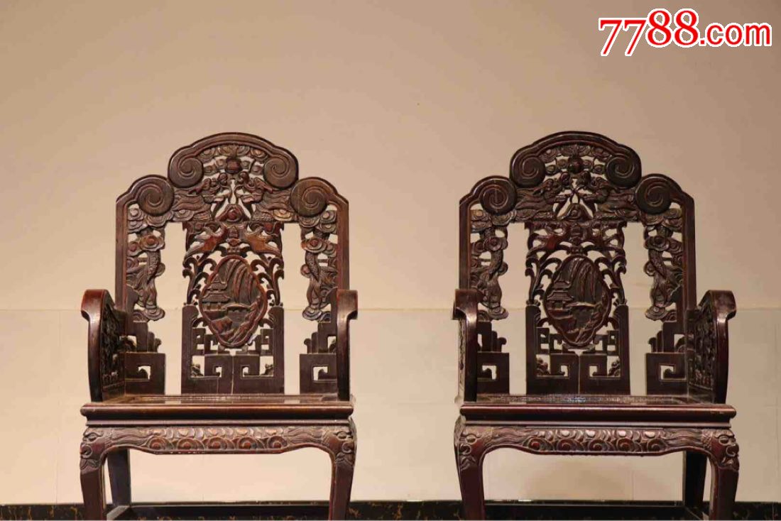 雕龙太师椅雕工精湛品相完美靠背雕刻双龙戏珠适合客厅,高档会所,摆放