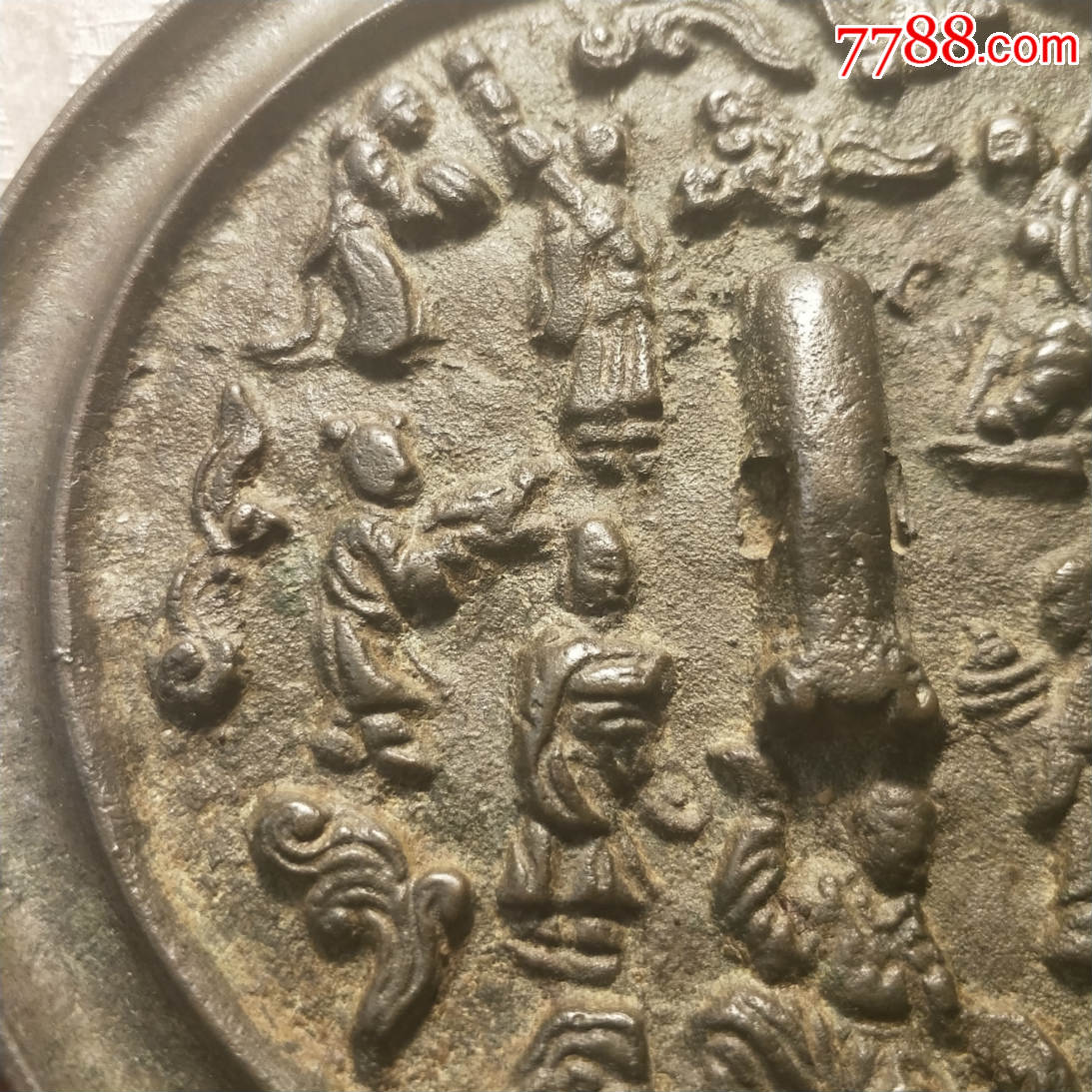 明代仙人祝寿纹镜人物多宝镜古玩铜镜明代老镜子厚重版模清晰