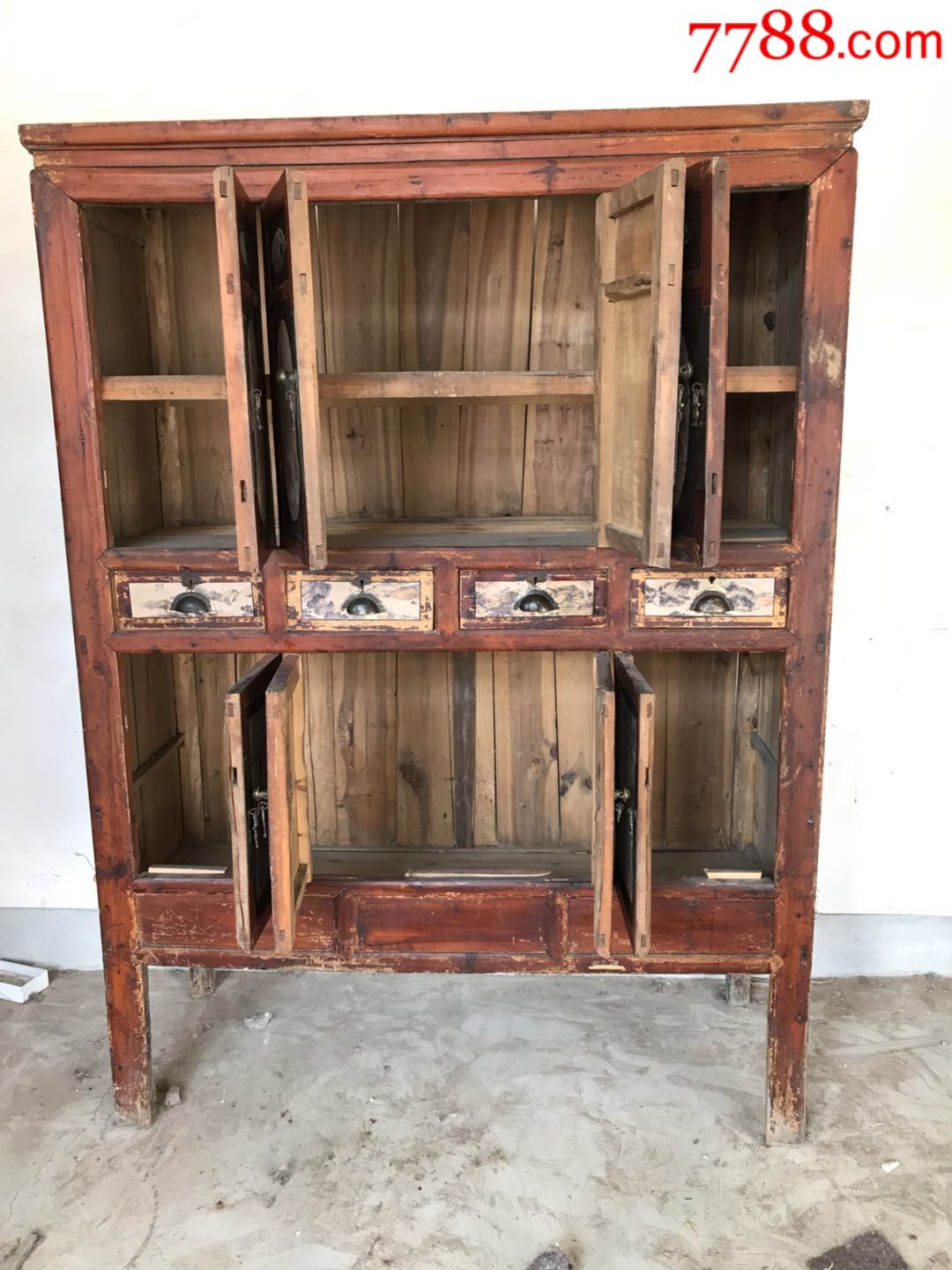 民国柏木手绘百子图书柜一个描绘精细包浆浑厚保存完整尺寸高176宽126