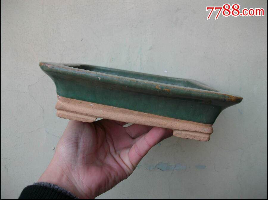民国宜兴绿釉花盆