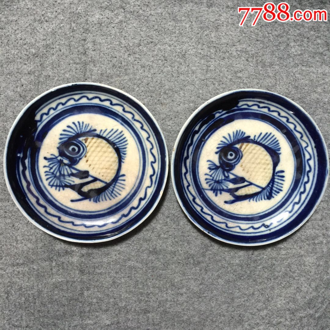 青花鱼盘一对