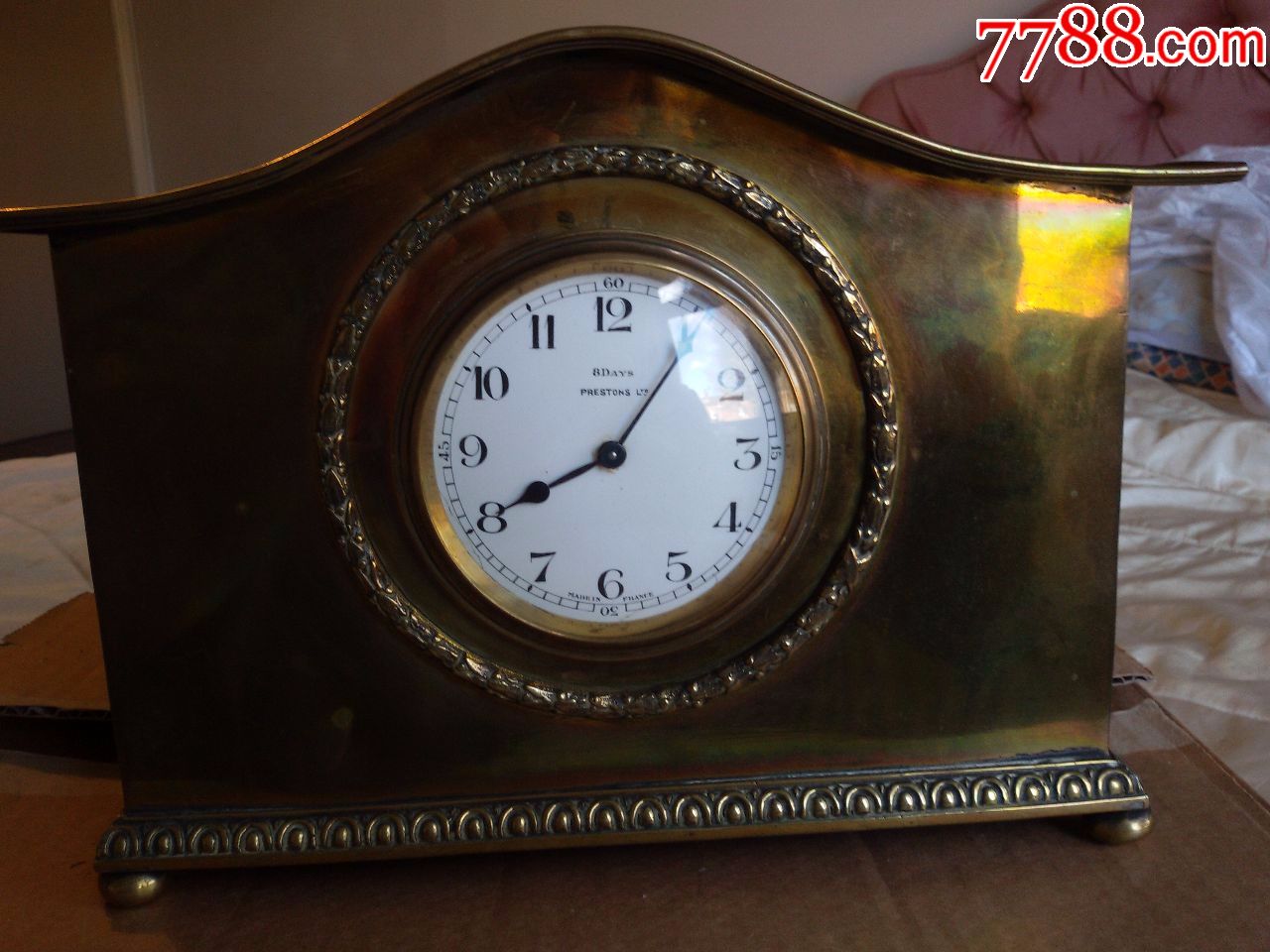 法国古董8天2钻机械铜壳座钟,英国邮寄!