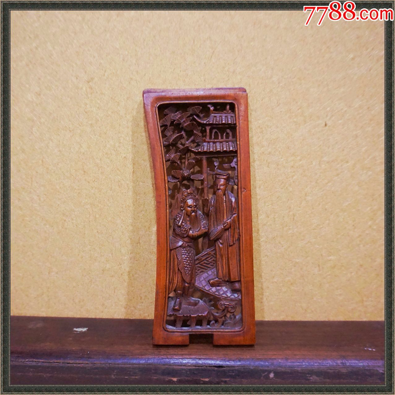 清代古董古玩珍藏杂项收藏品旧家具三顾茅庐雕刻花板