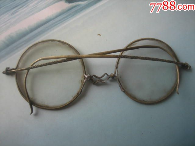 古玩杂项民国老眼镜花镜铜腿带花卉装饰古董老眼镜影视道具包老