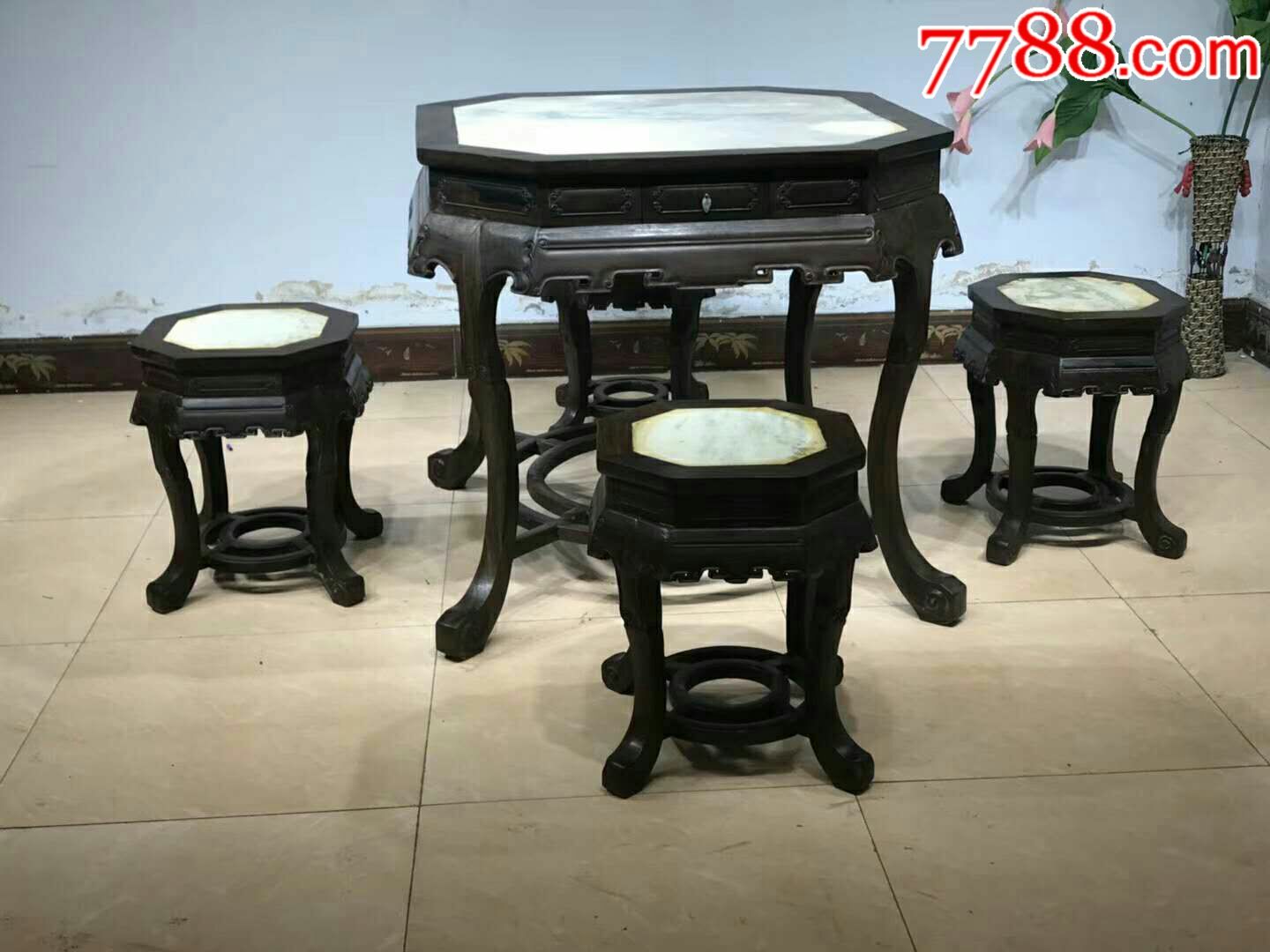 八角桌五件套清造型精致独特美观简约而不失大气少见做工精细木质