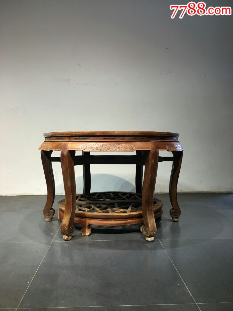 清中期榉木月牙桌一对圆桌