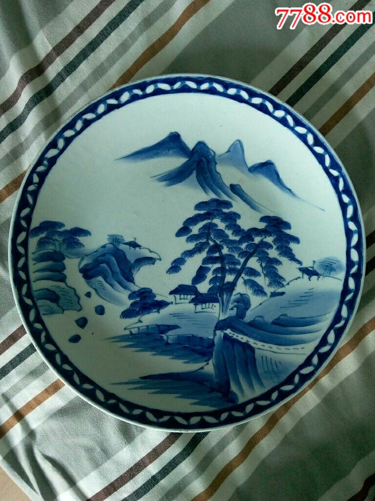 民国时期日本青花山水大盘_青花瓷_收藏价格_鉴定交易_7788瓷器网