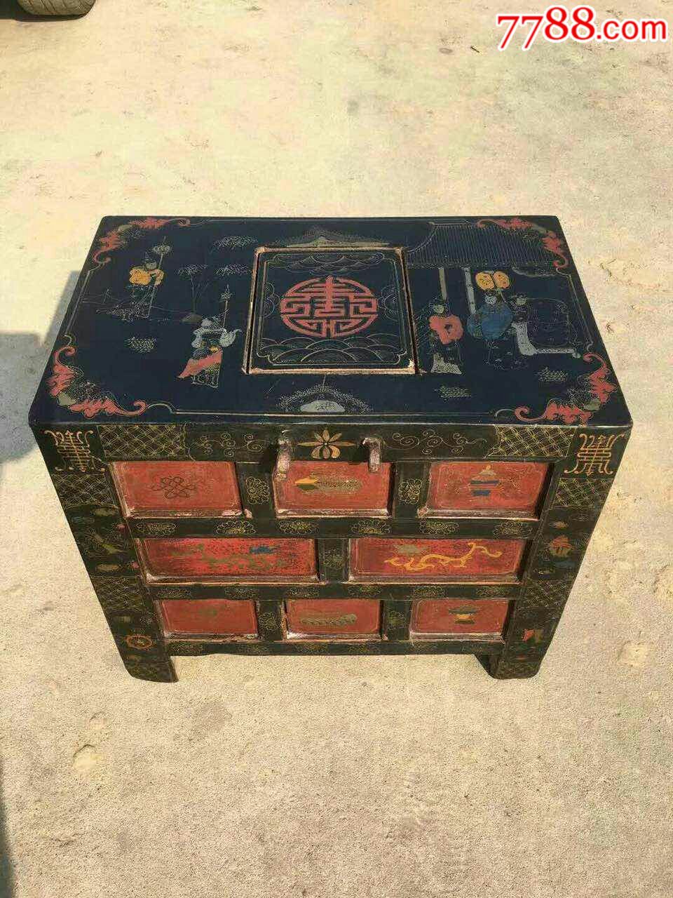 清代,大漆描金,钱柜尺寸,高40,35//25在当代钱庄或大户用的钱柜