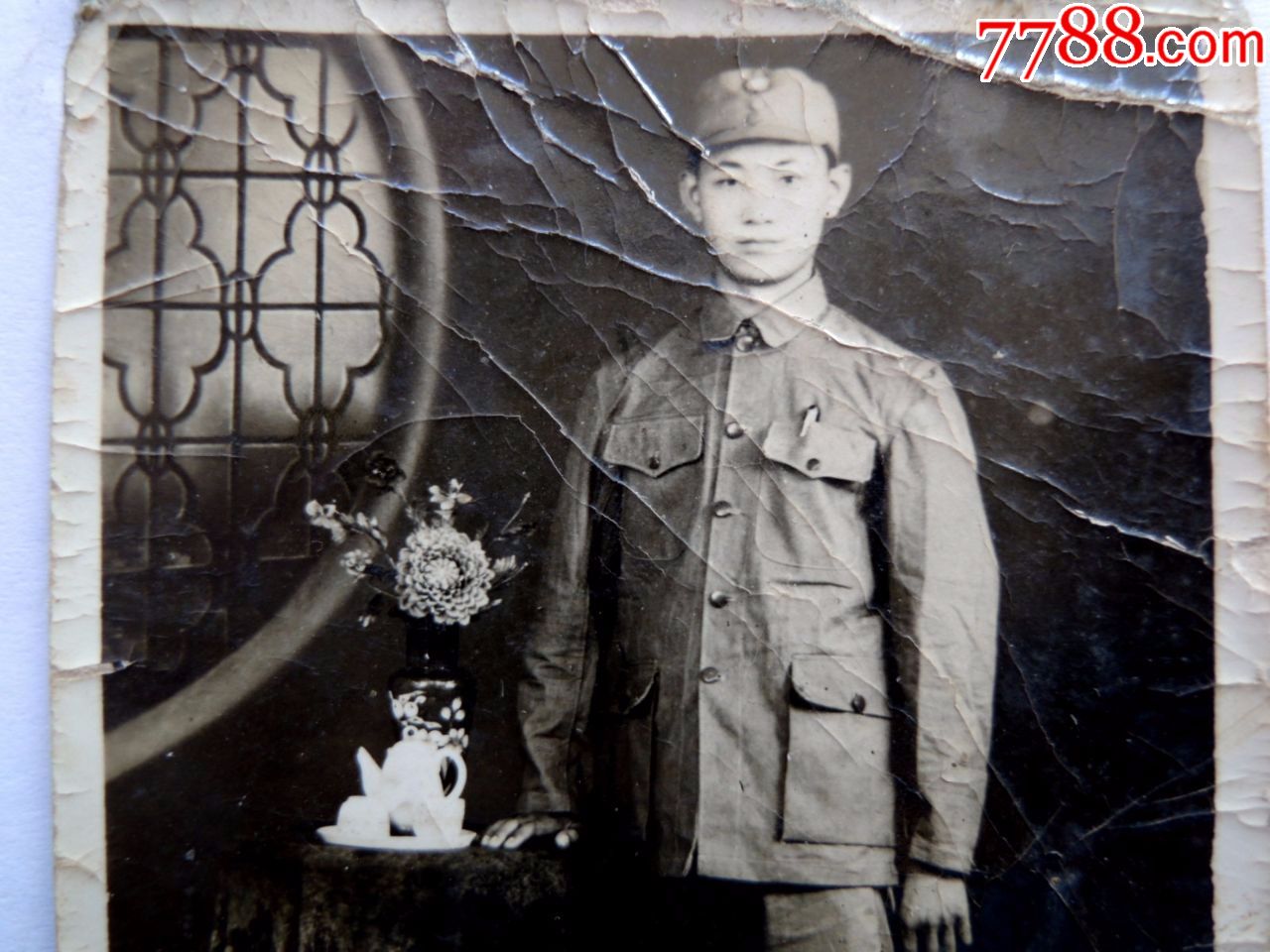 老照片收藏180204民国滇军国军将士正装单人照7554cm