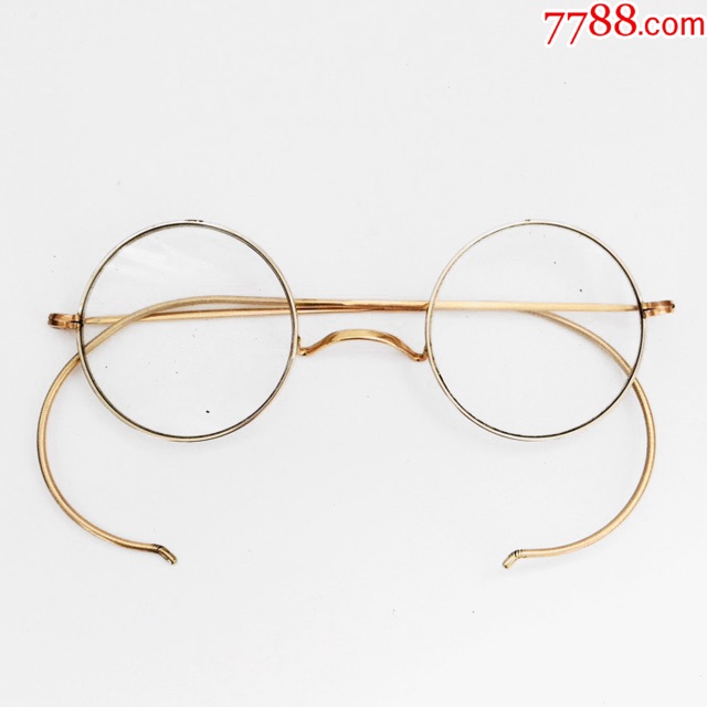 西洋古董眼镜店/美国制1940年12k包金材质圆框眼镜/老民国收藏品