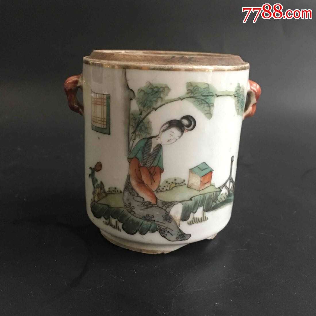 民国高茂兴倩女粉彩炖罐下装