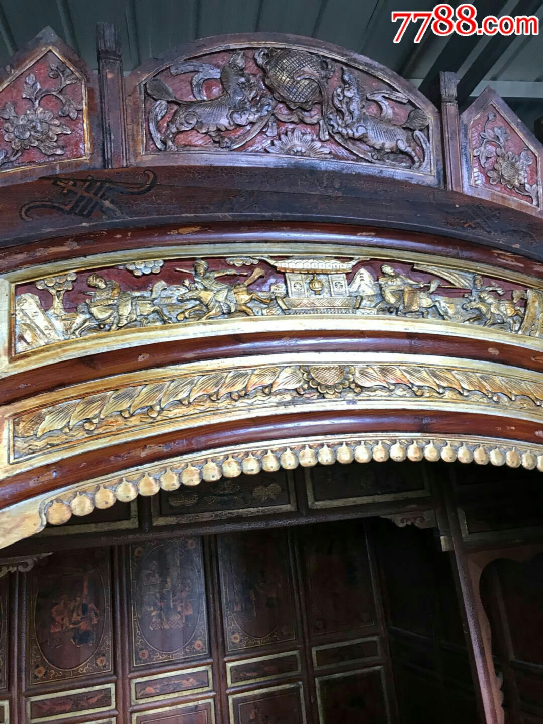 描金.雕刻刀马人物二进拔步床