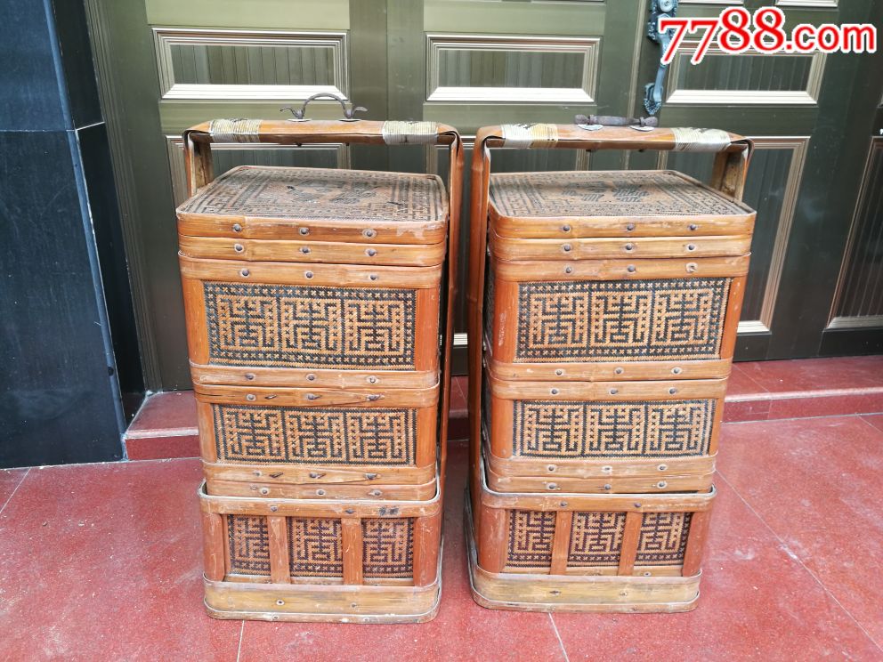 福寿超大食盒大提篮状盛一对_竹篮/竹筐/竹盒_种类图片_收藏价格_7788