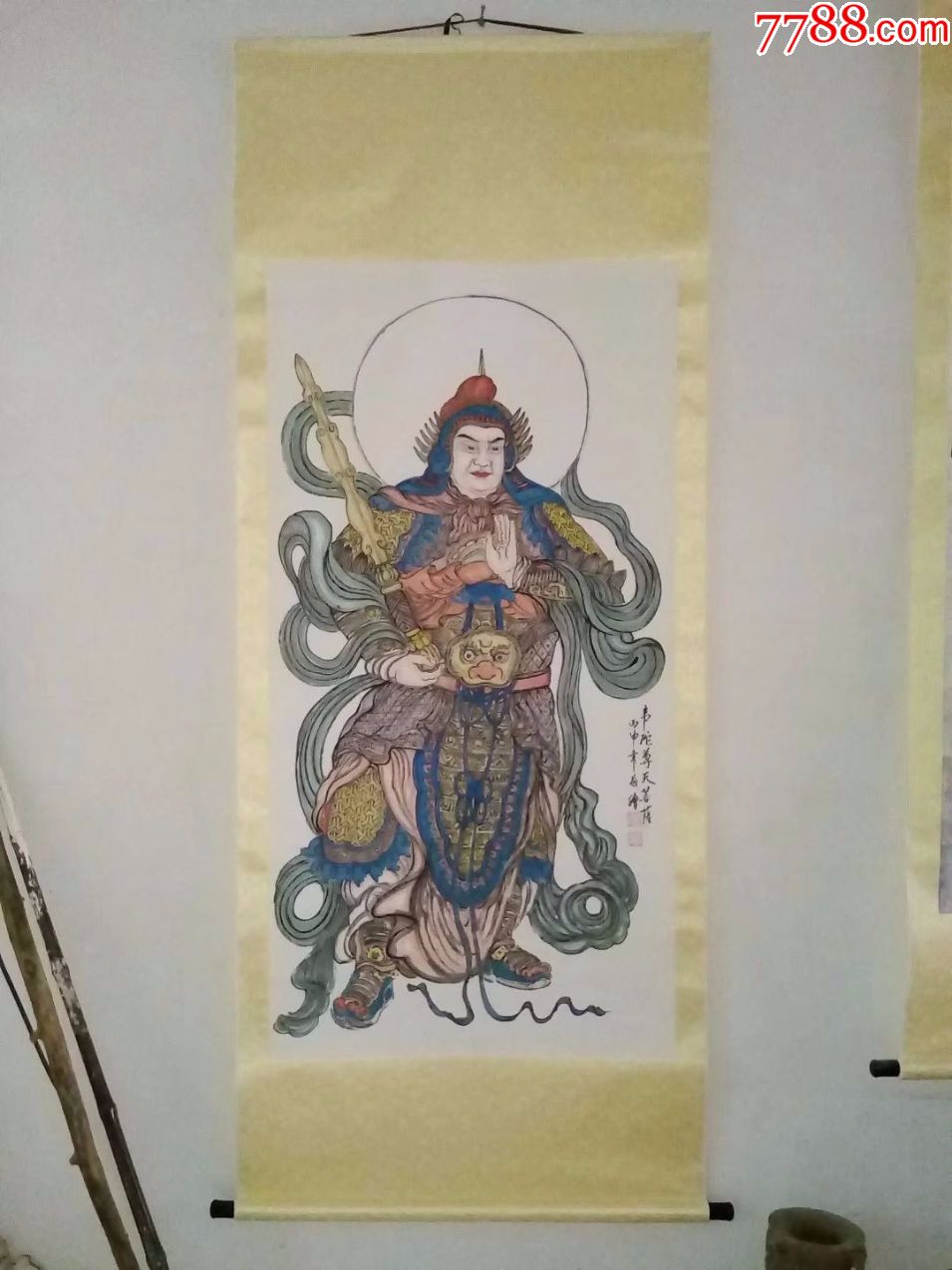 保证纯手工绘画人物画国画古代人物武将韦陀画像大尺寸精品