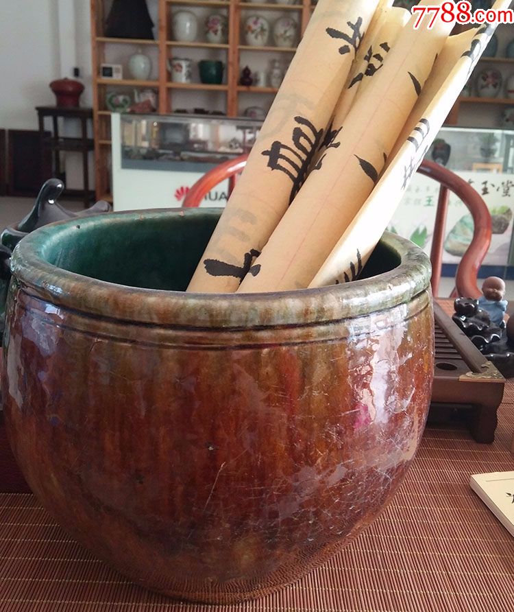 绿釉陶缸书画缸