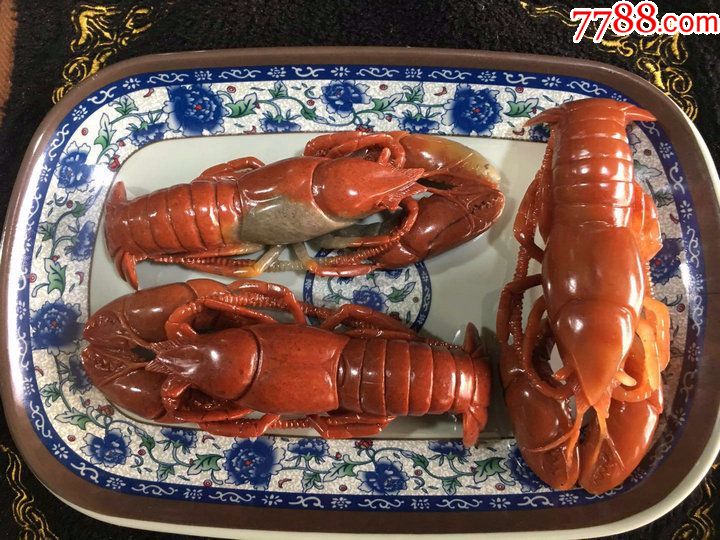 现代天然奇石寿山石芙蓉石刻虾一盘满汉全席系列虾