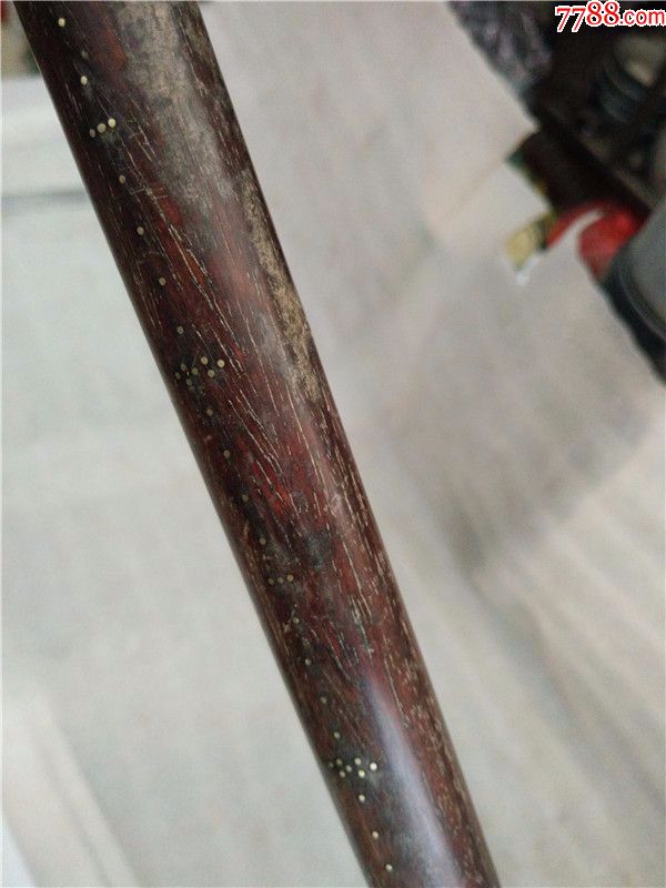 黄花梨特征明显的镶嵌银丝的黄花梨老秤杆