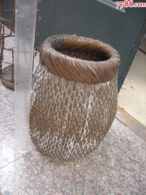 民国红润包浆柳条编织小篓子老物件影视道具盛放粮食老物件的藏品