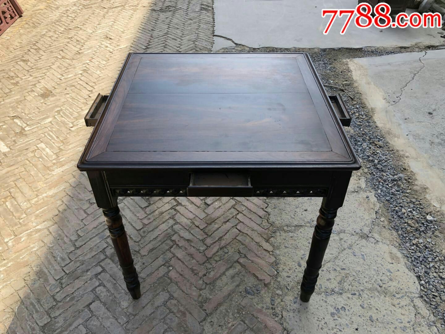 民国老红木麻将桌大红酸枝玻璃包浆品相一流完整无修