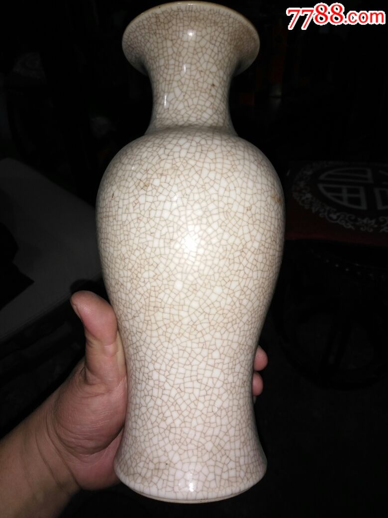 晚清碎瓷关音花瓶,全好.