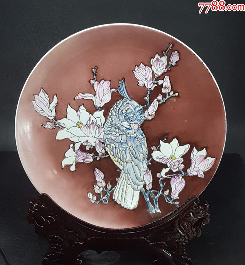 潮州彩瓷厂手绘潮彩样品盘摆件