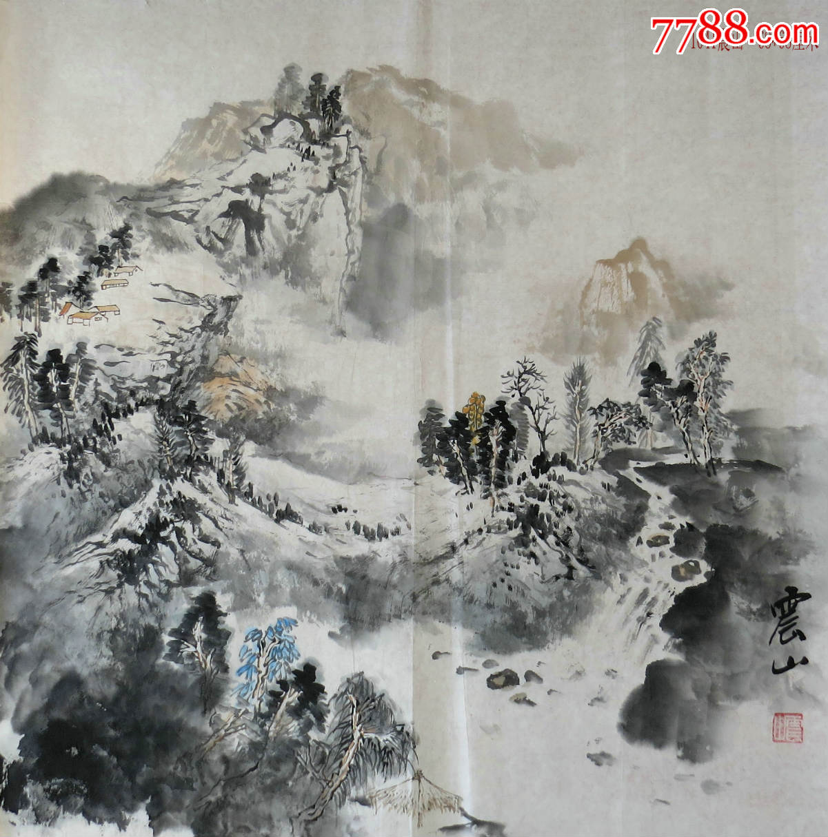 邵震山四尺斗方仿古山水-山水國畫原作-7788書畫網