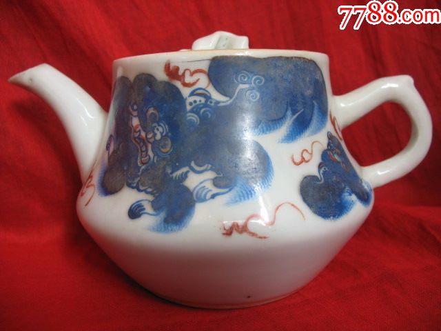 清晚期篮彩狮子太师少保执壶名家李金顺