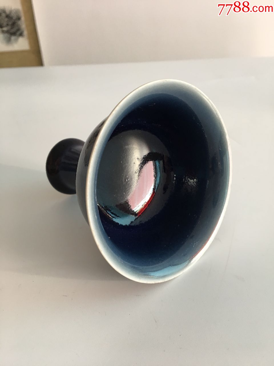 明代霁蓝釉高足杯