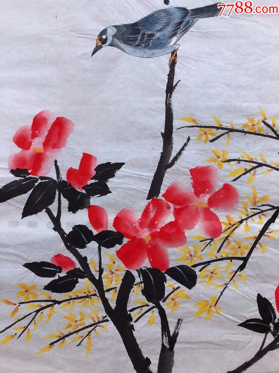 90年代手绘真迹【杨炯】国画,103,工笔写意花鸟画