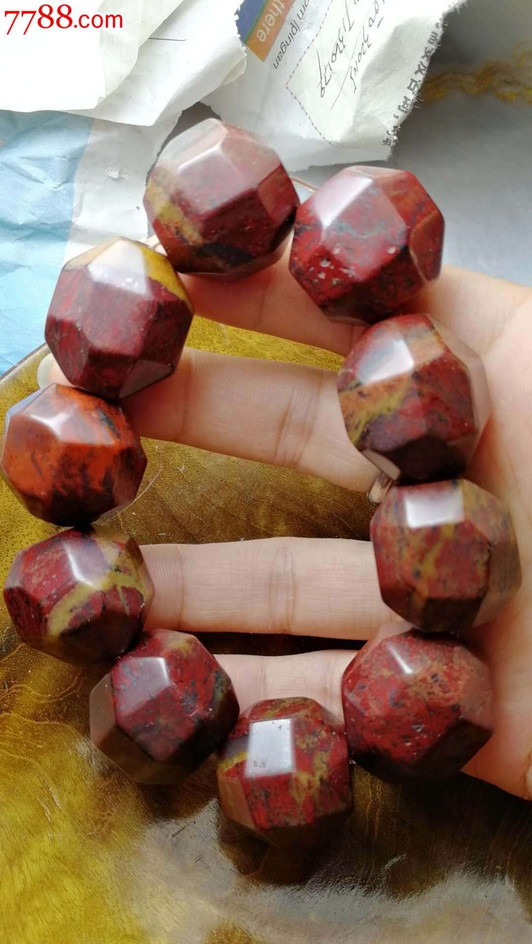 天然桂林鸡血玉,,又名朱砂玉,大件手串