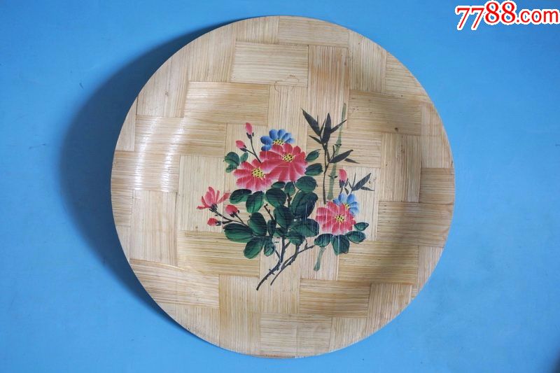 少见,一对彩绘牡丹竹子盘