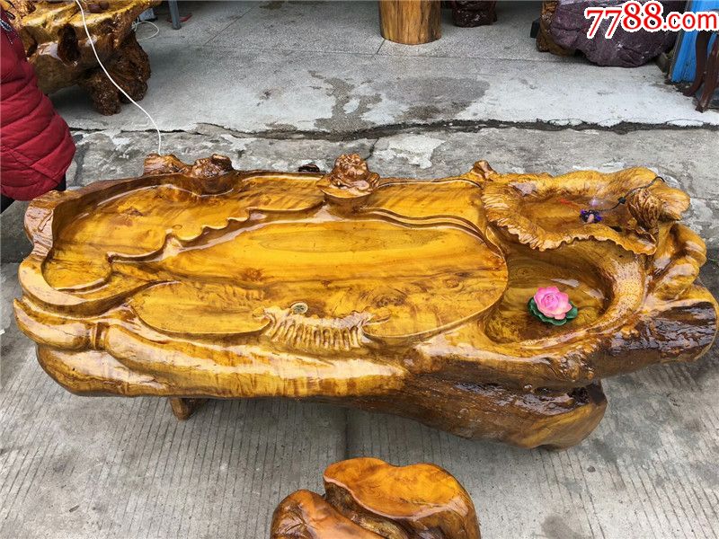 黄金樟根雕茶桌缅甸黄金樟木雕茶几实木茶桌茶台_价格7800元【典匠