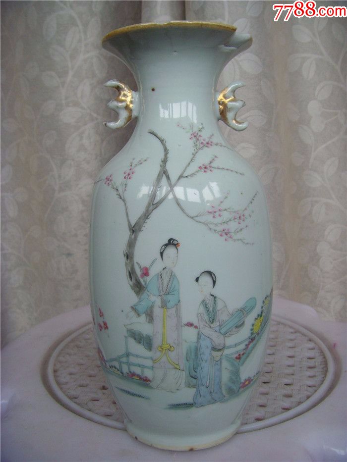 民国名家《钟铭山》仕女瓶