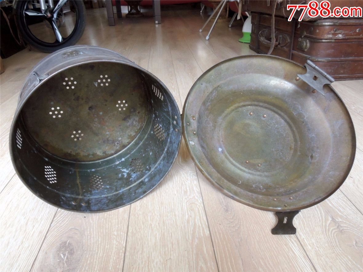 怀旧收藏1804-早期美式双层多用途大号全铜行军蒸锅品好-27cm
