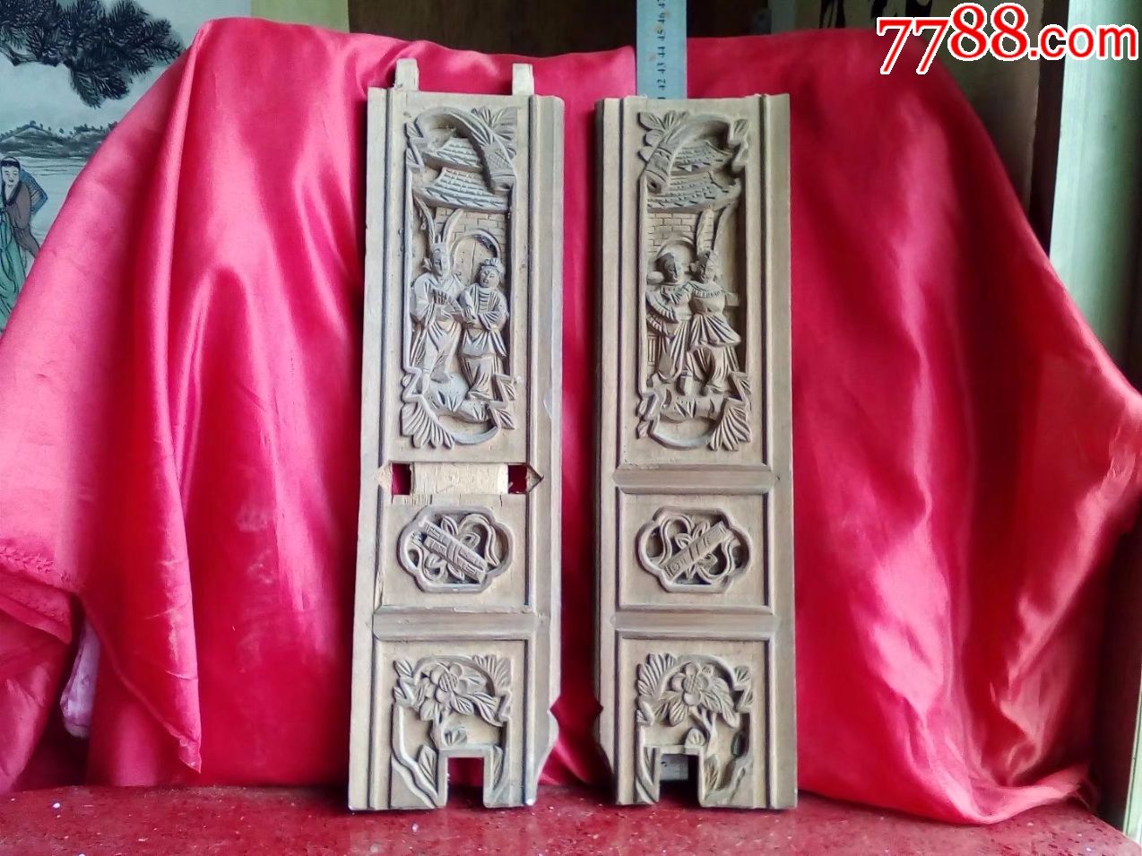 福建仙游老家具上拆下来的木雕人物花鸟花卉八宝一对,两对夫妻-价格:300元-se58752766-木佛像/人像-零售-7788收藏__收藏热线