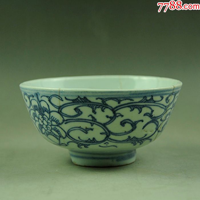 清代青花瓷缠枝莲纹小碗茶碗景德镇老瓷器陈设摆件收藏品包老包真