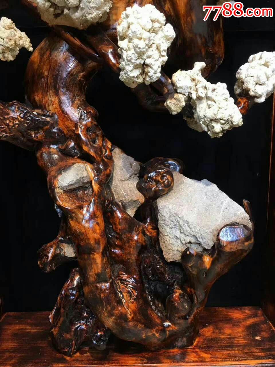 根抱石梅花屏风自然根艺根雕大气古典摆件梅花花开富贵