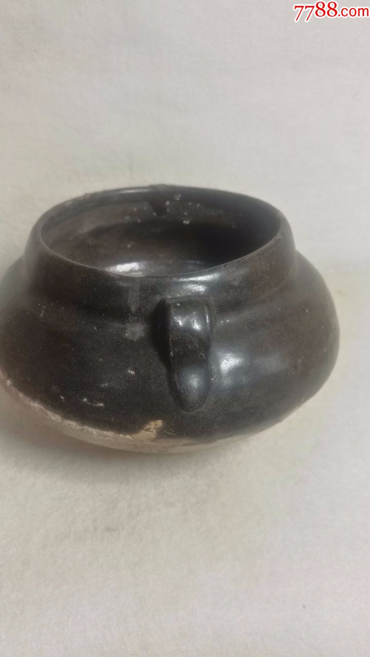 瓷器黑釉双耳罐