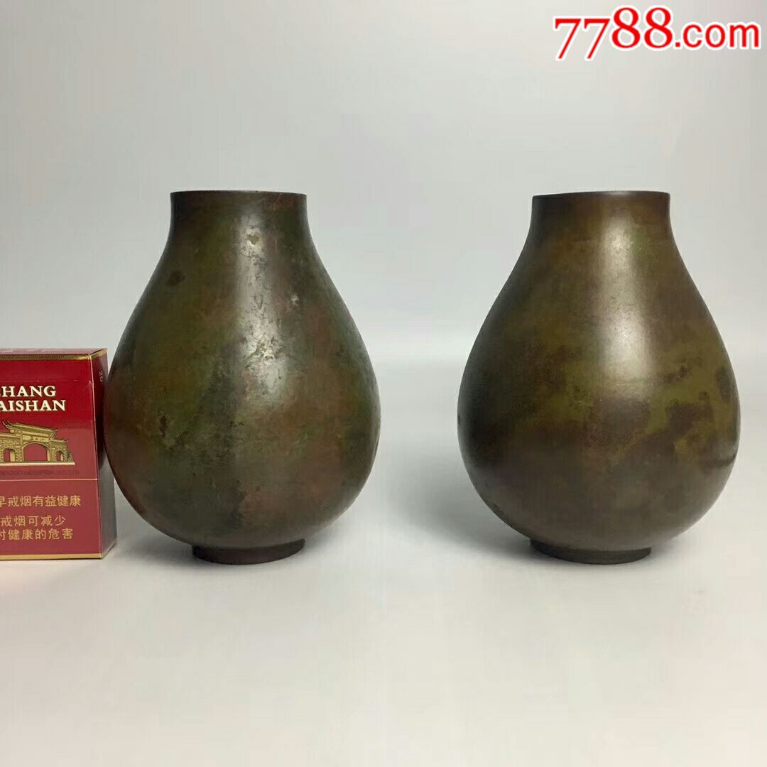 日本回流斑紫铜花瓶花器工艺品摆件一对