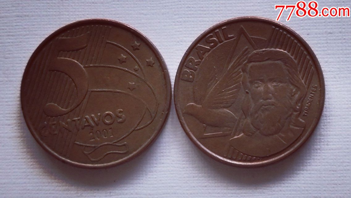 外国钱币巴西5centavos硬币20012004