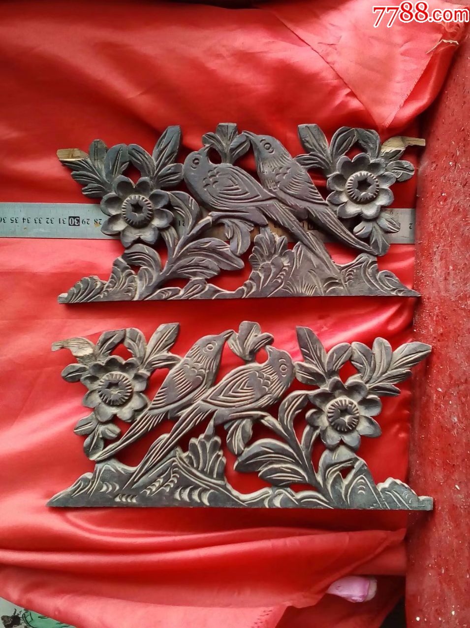 一口价两片老木雕花鸟花儿上的鸟儿成双对夫妻双双把家还
