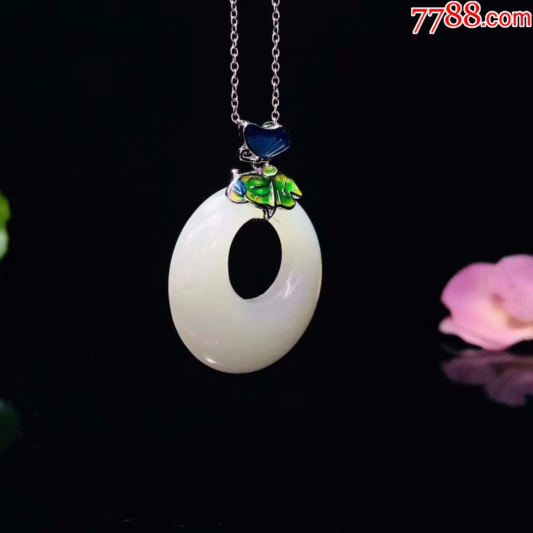 天然和田白玉平安扣吊坠玉石挂件925银同心圆玉坠