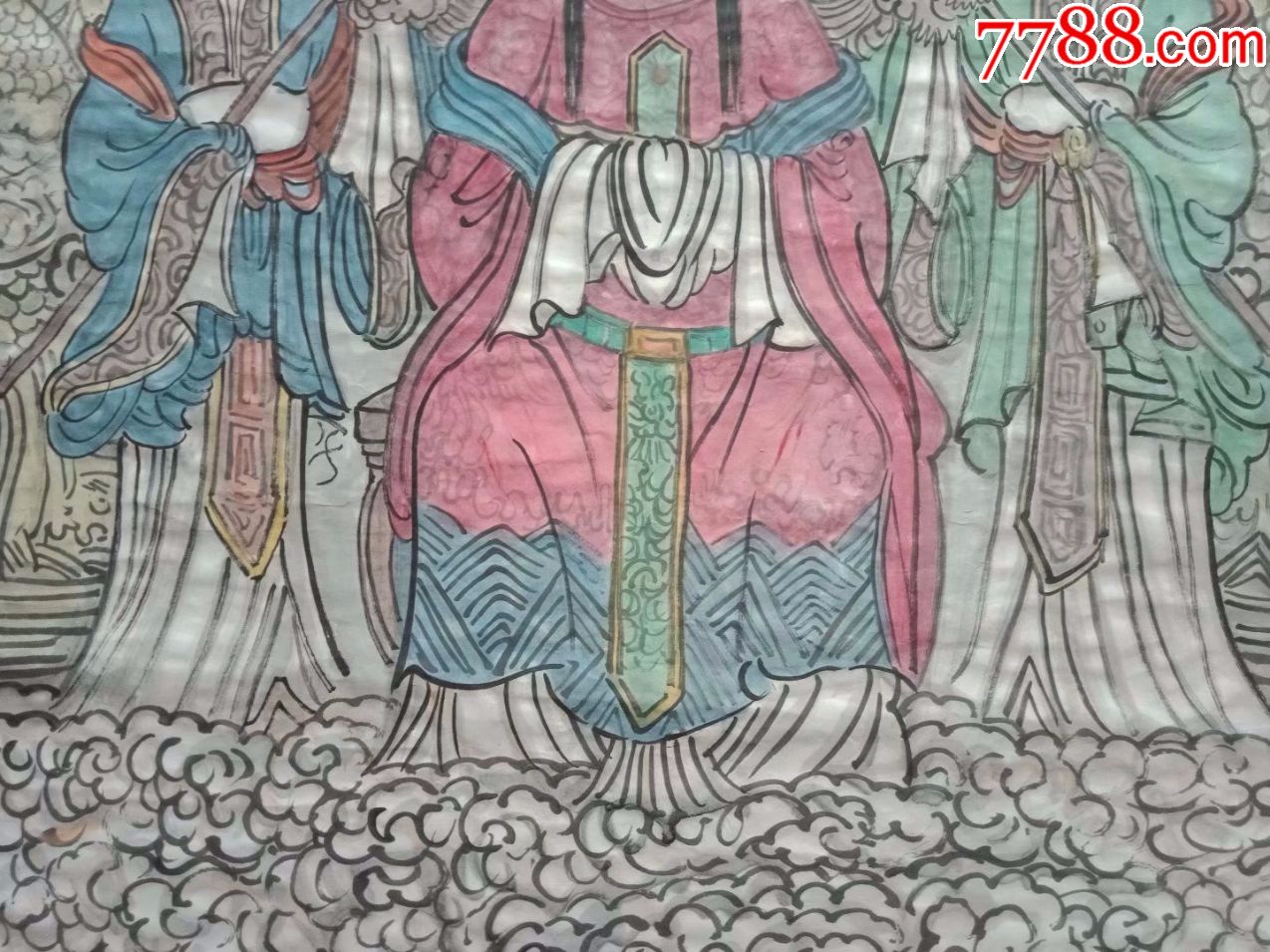 保证纯手工绘画妈祖和她的两个神仙宫女人物画国画四尺大尺寸神像
